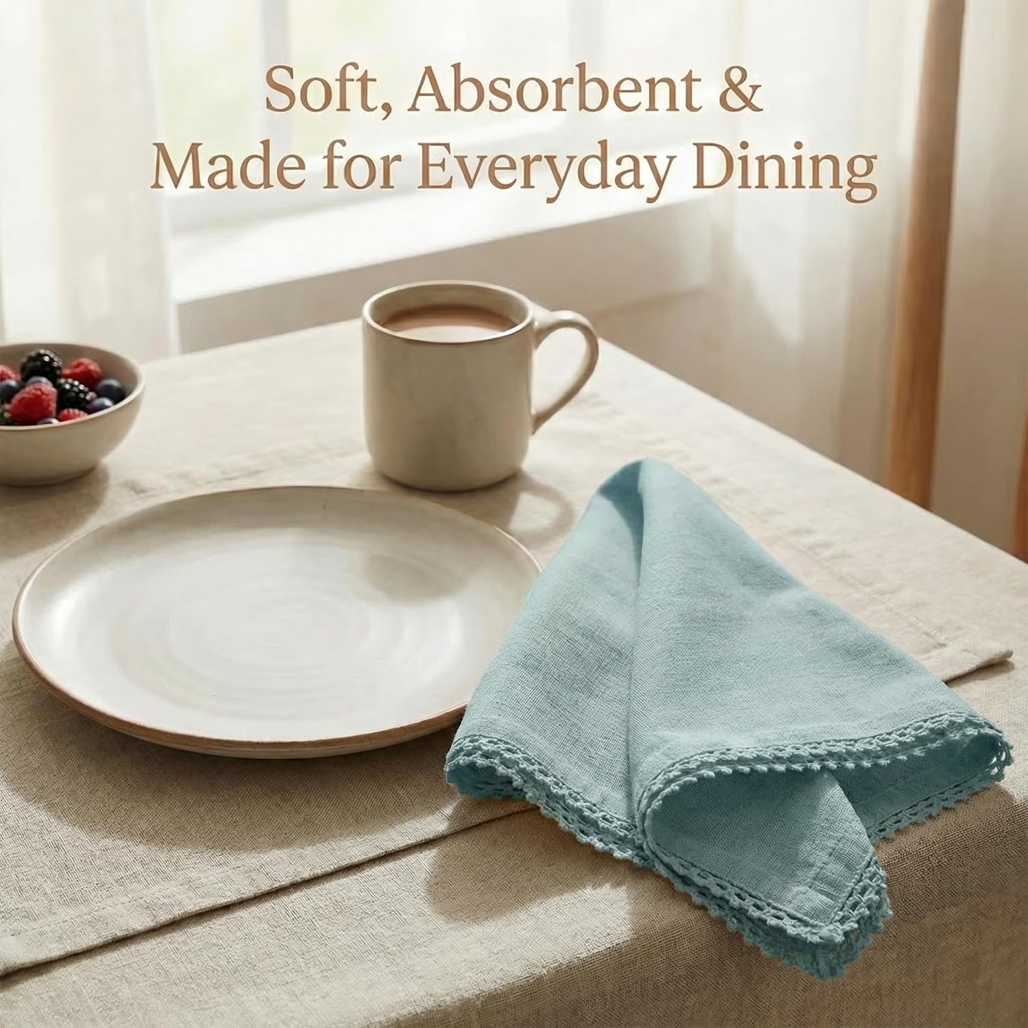 ACCENTHOME Blue Cloth Napkins Set of 12 18x18 inch Cotton Dinner Napkins - Washable Soft Premium Hotel Quality Reusable
