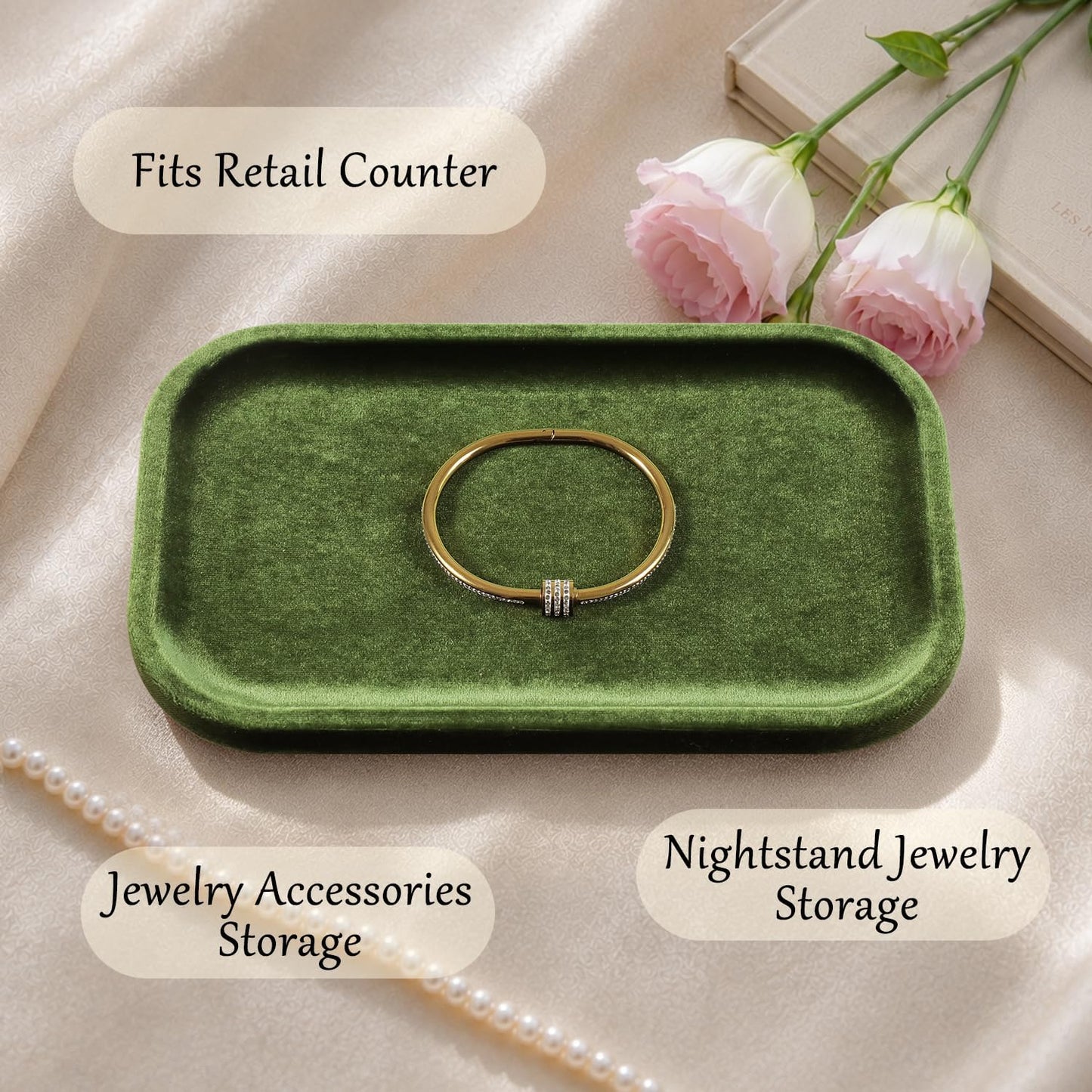 Resilient Velvet Jewelry Display Tray for Ring Earrings Bracelet Necklace / Olive Green / 7.9 x 4.7