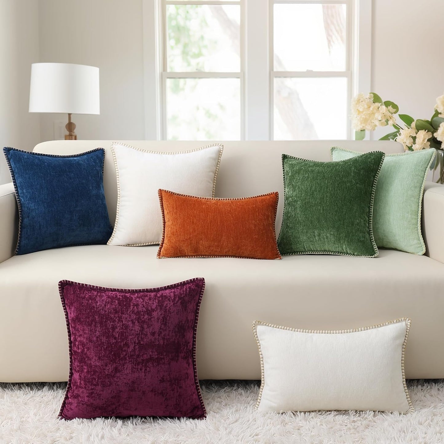 Fall Chenille Soft Throw Pillow Covers / Ultimate Gray / 18 x 18 / Set of 2