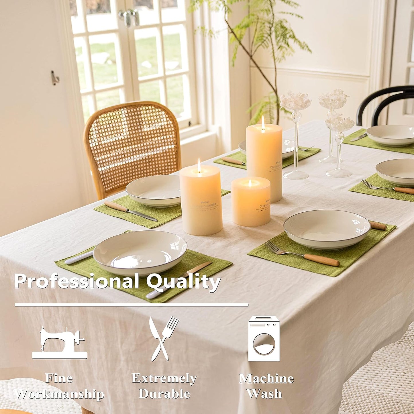 Home Brilliant Green Placemats Set of 8 Washable Place Mats Linen Placemats Heat Resistant Table Mats for Wooden Table