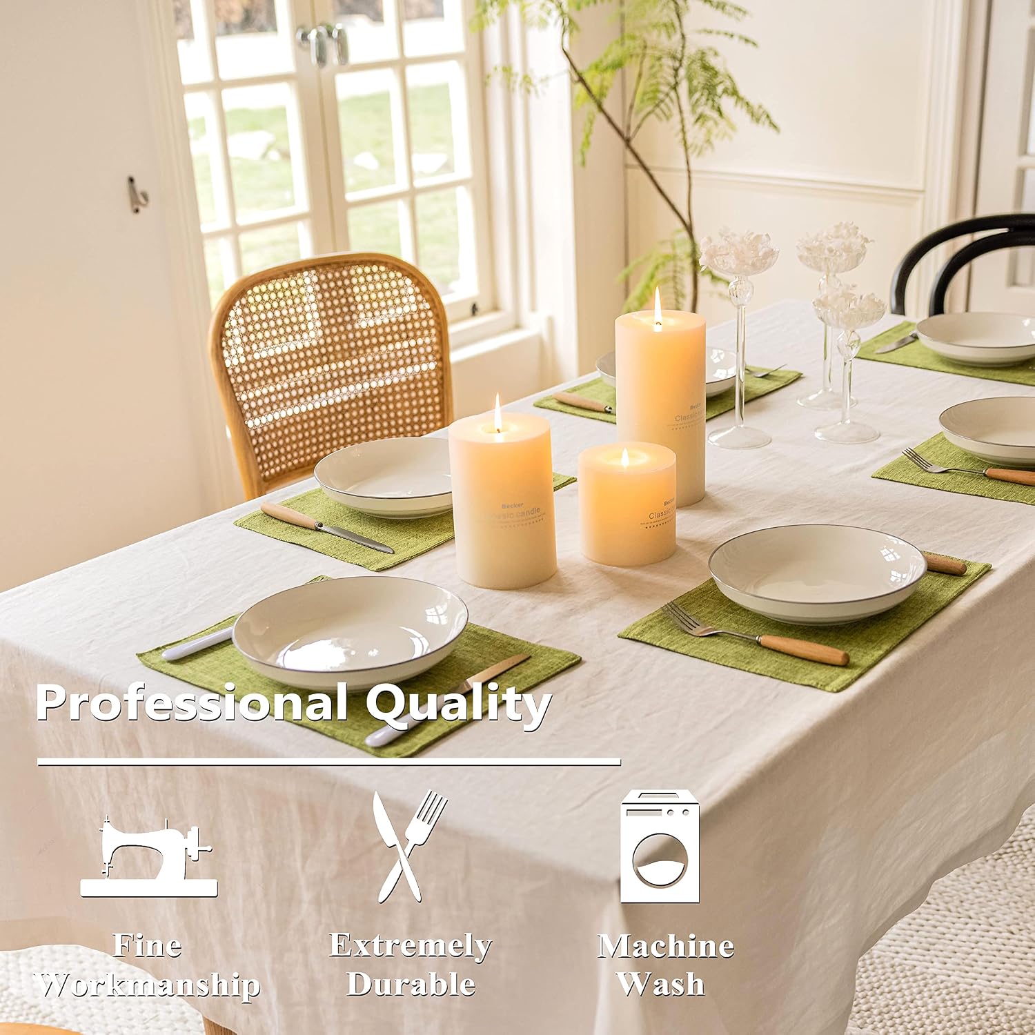 Home Brilliant Green Placemats Set of 8 Washable Place Mats Linen Placemats Heat Resistant Table Mats for Wooden Table