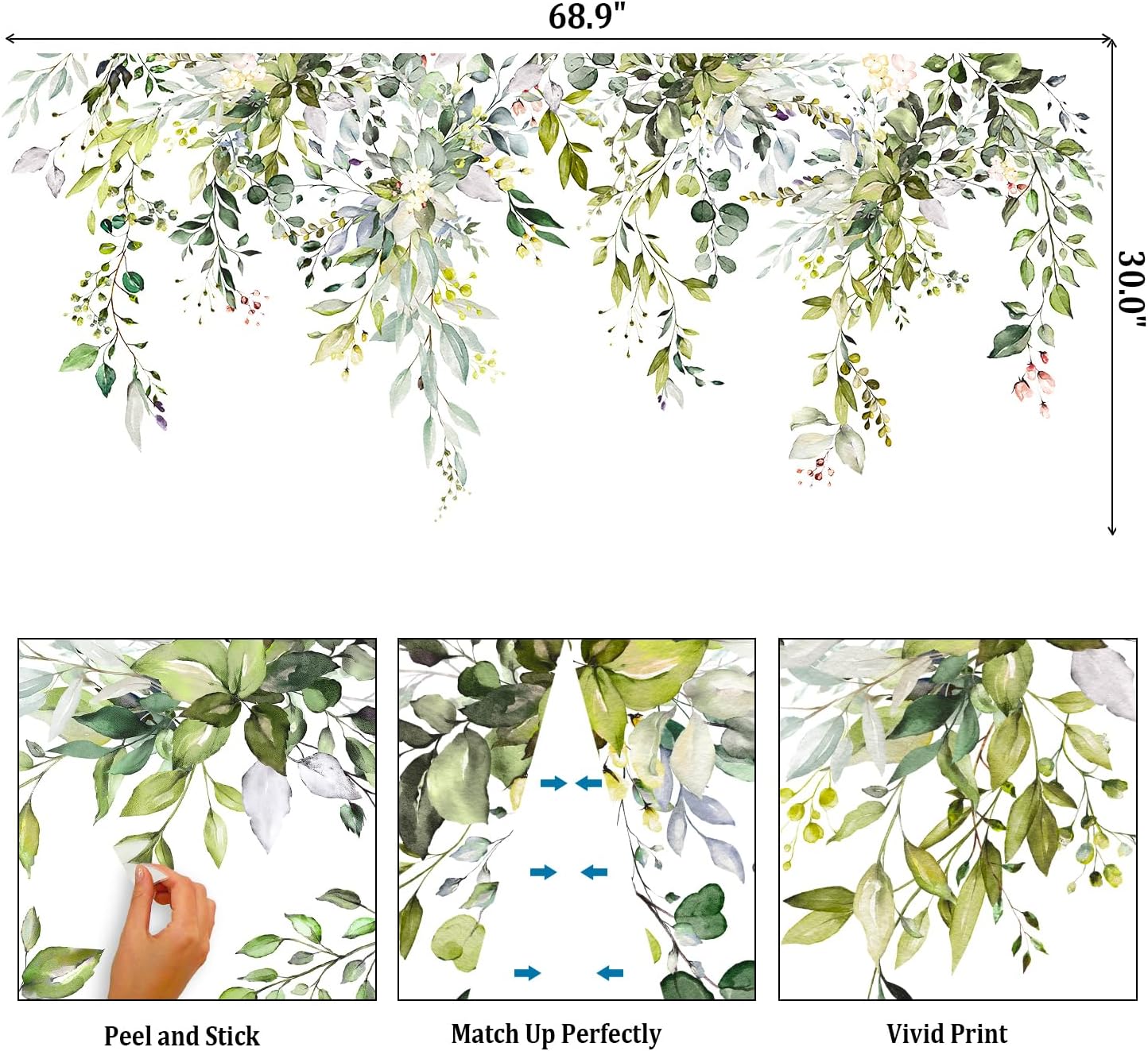 Large Floral Flowers Wall Stickers / Plants Green
