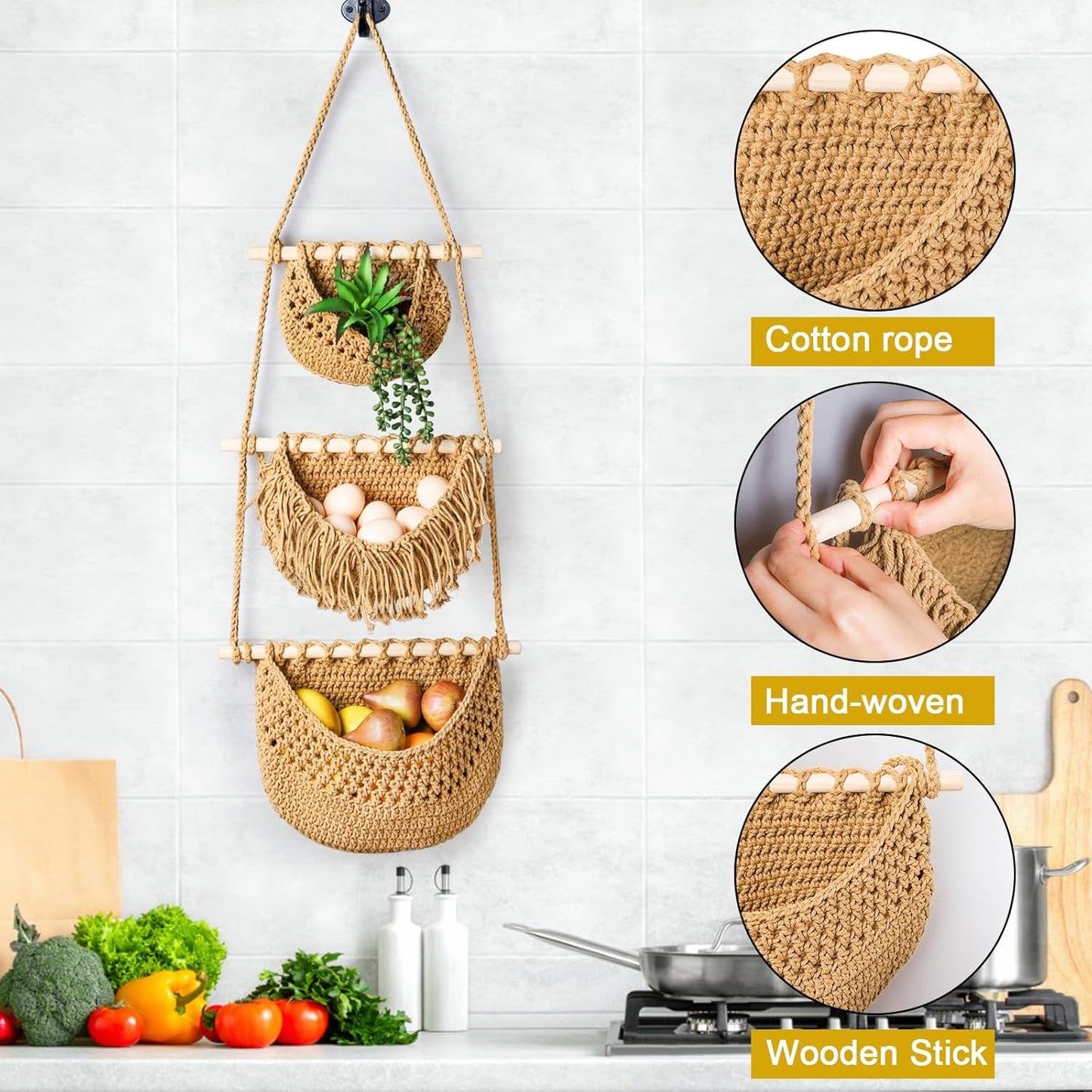 Wall Hanging Vegetable Fruit Baskets Cotton Woven Storage Baskets for Organizing