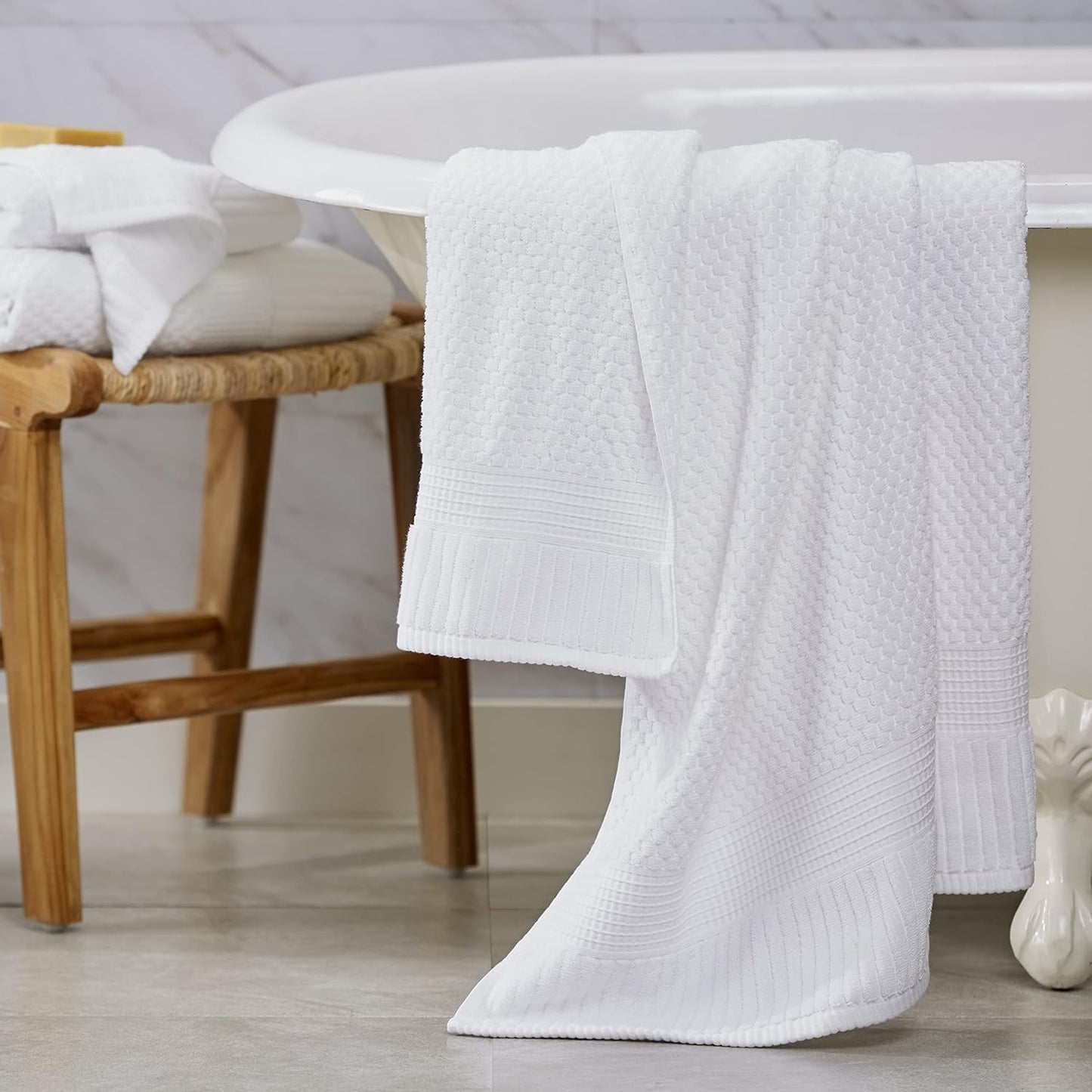 NY Loft 100% Cotton 4-Pack Bath Towel Set | White | Oeko-TEX | Quick-Dry | Four 30" x 52" Bath Towels | Super Absorbent