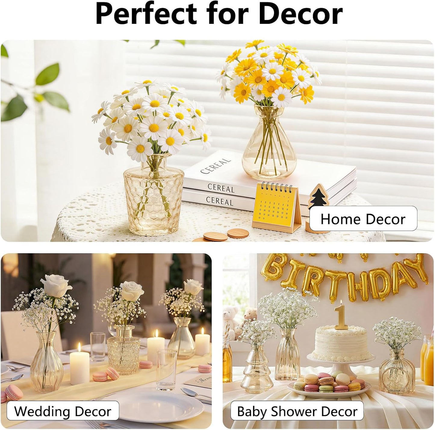 Glass Bud Vases Mini Flower Vase Small Vintage Vases for Centerpiece Table Wedding / Gold