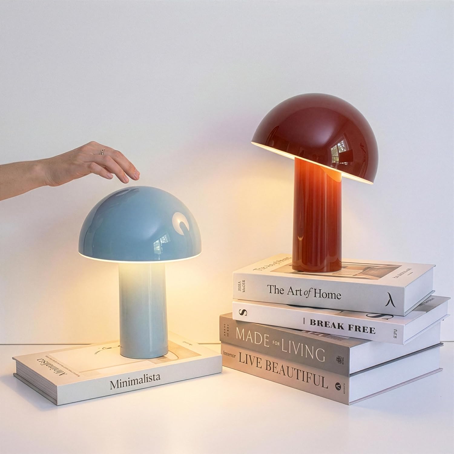 Brightech Celia Mood Lamp – 10" Touch-Controlled Mushroom Table Lamp, Cordless & Dimmable LED, Portable & Rechargeable