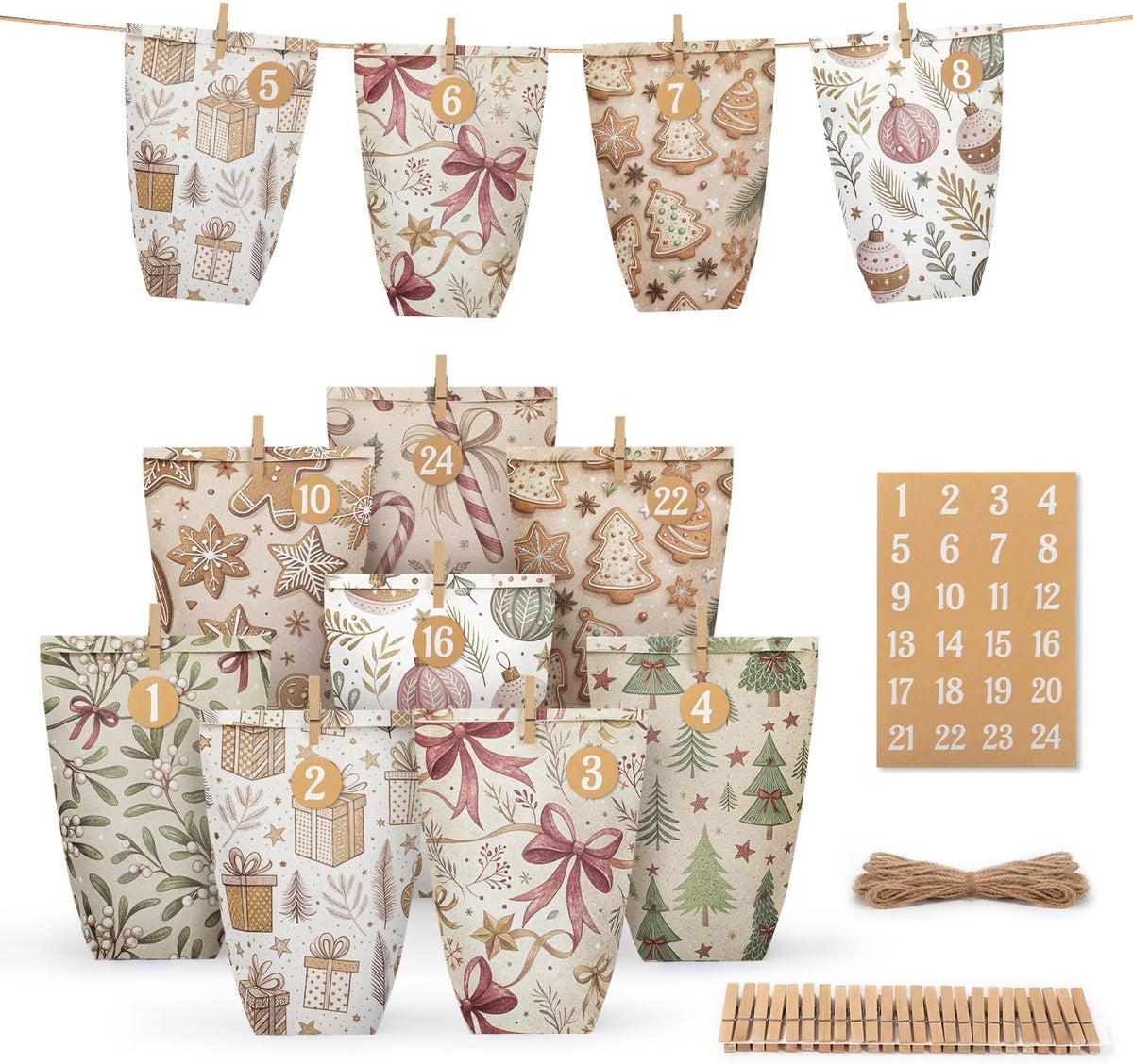 24 Christmas Advent Calendar to Fill, DIY Advent Calendar Gift Bags