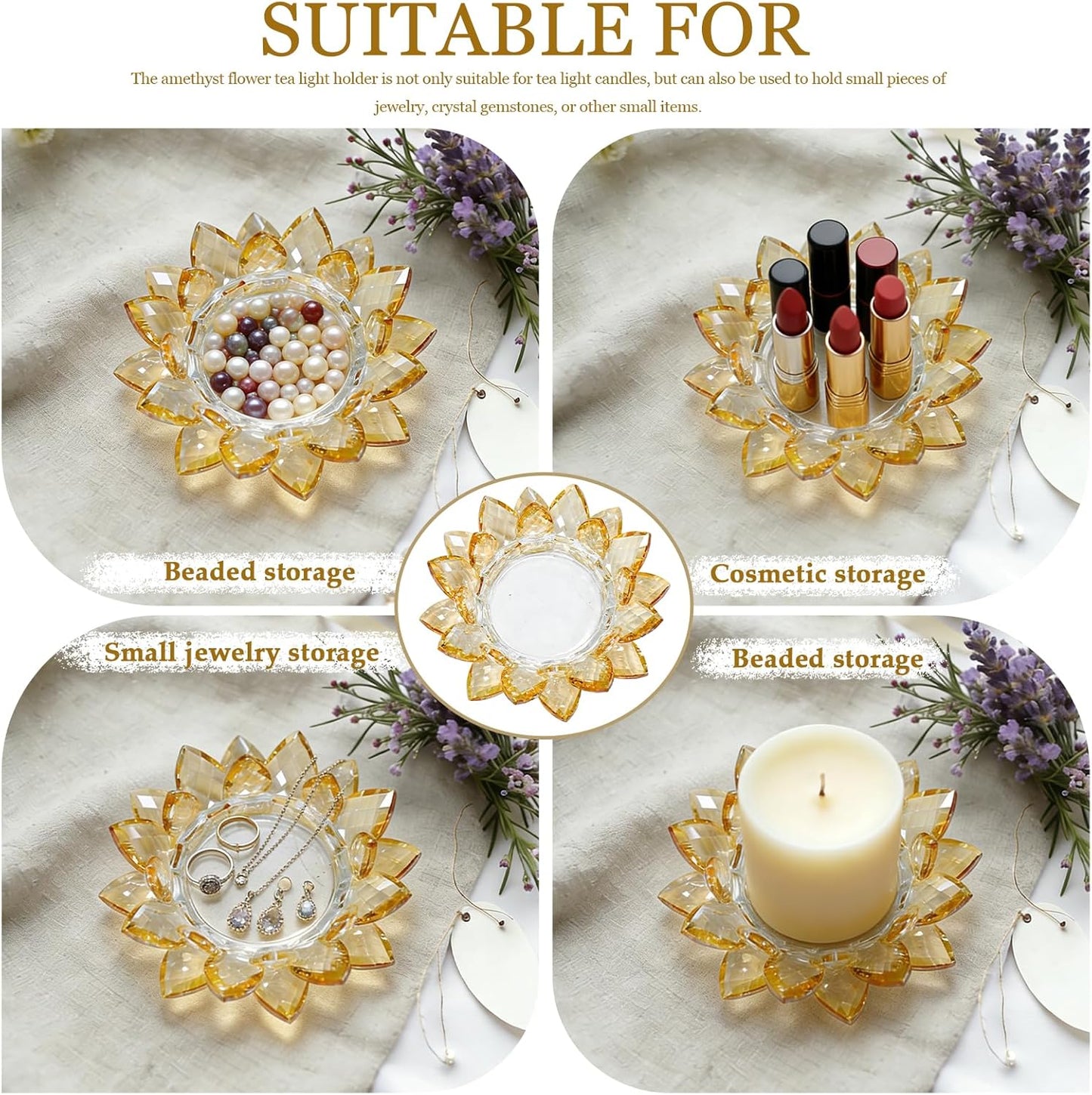 Crystal Flower Jewelry Tray / 6.3" - Gold / Set of 2