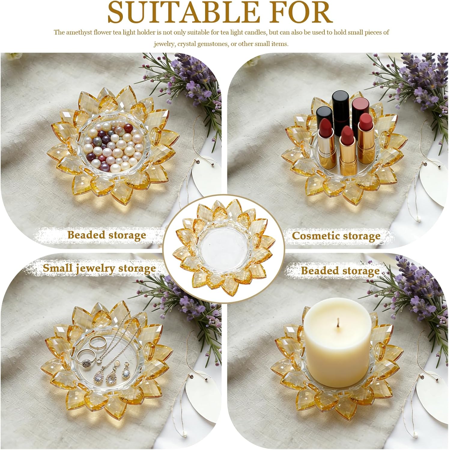 Crystal Flower Jewelry Tray / 6.3" - Gold / Set of 2
