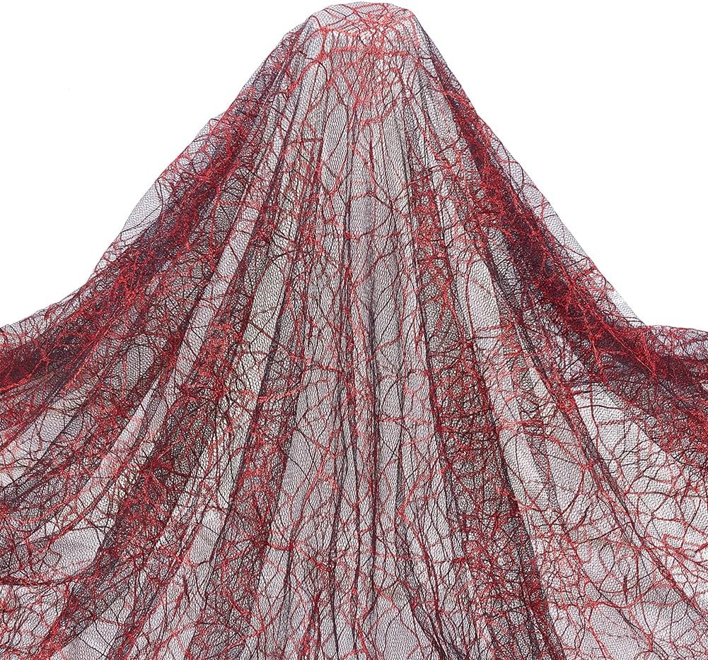 PH PandaHall 70x62 Inch Halloween Skull Lace Fabric Black Red Sewing Fabric Dress Fabric Web Embroidered Lace Floral Lace Fabric for DIY Tablecloth Wedding Headwear Party Overlay Curtains Home Decor