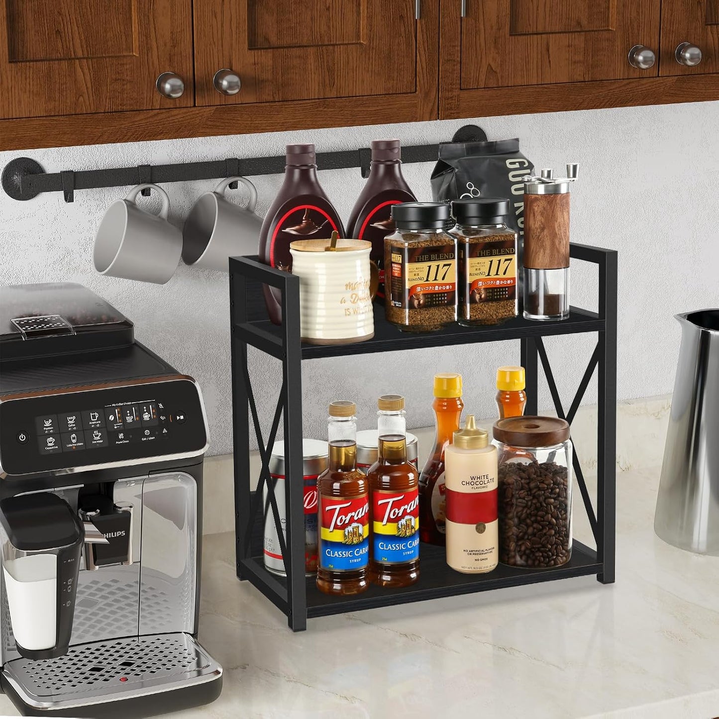 YINMIT Kitchen Countertop Organizer,Spice Rack,Coffee Bar Shelf Organizer | 2-Tier Coffee Station,Seasoning