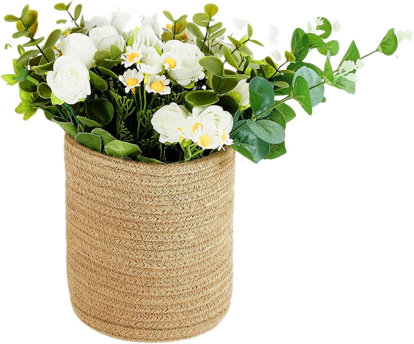 Small Cotton Rope Woven Closet Storage Bins-Shelf Basket Organizer for Plants / Jute-brown