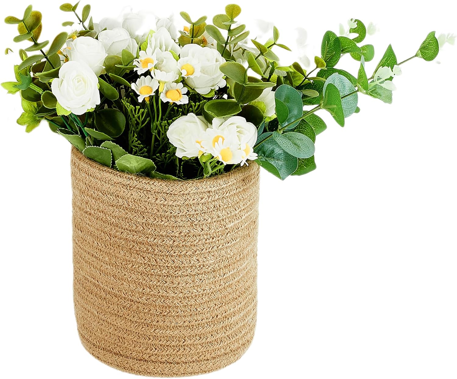 Small Cotton Rope Woven Closet Storage Bins-Shelf Basket Organizer for Plants / Jute-brown