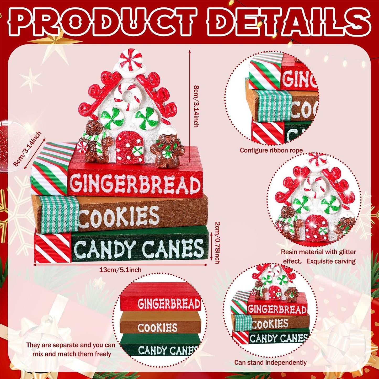 Christmas Table Decoration Resin Gingerbread House Tiered Tray Decor Wood Rustic Gingerbread Block
