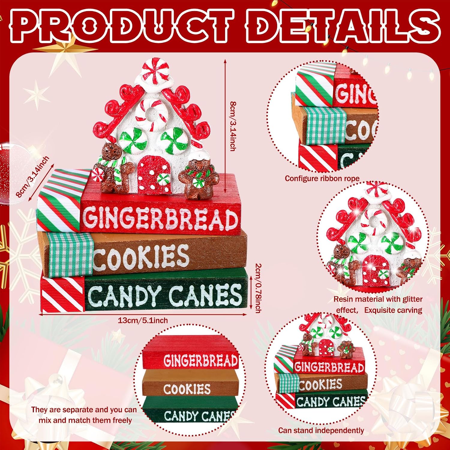 Christmas Table Decoration Resin Gingerbread House Tiered Tray Decor Wood Rustic Gingerbread Block