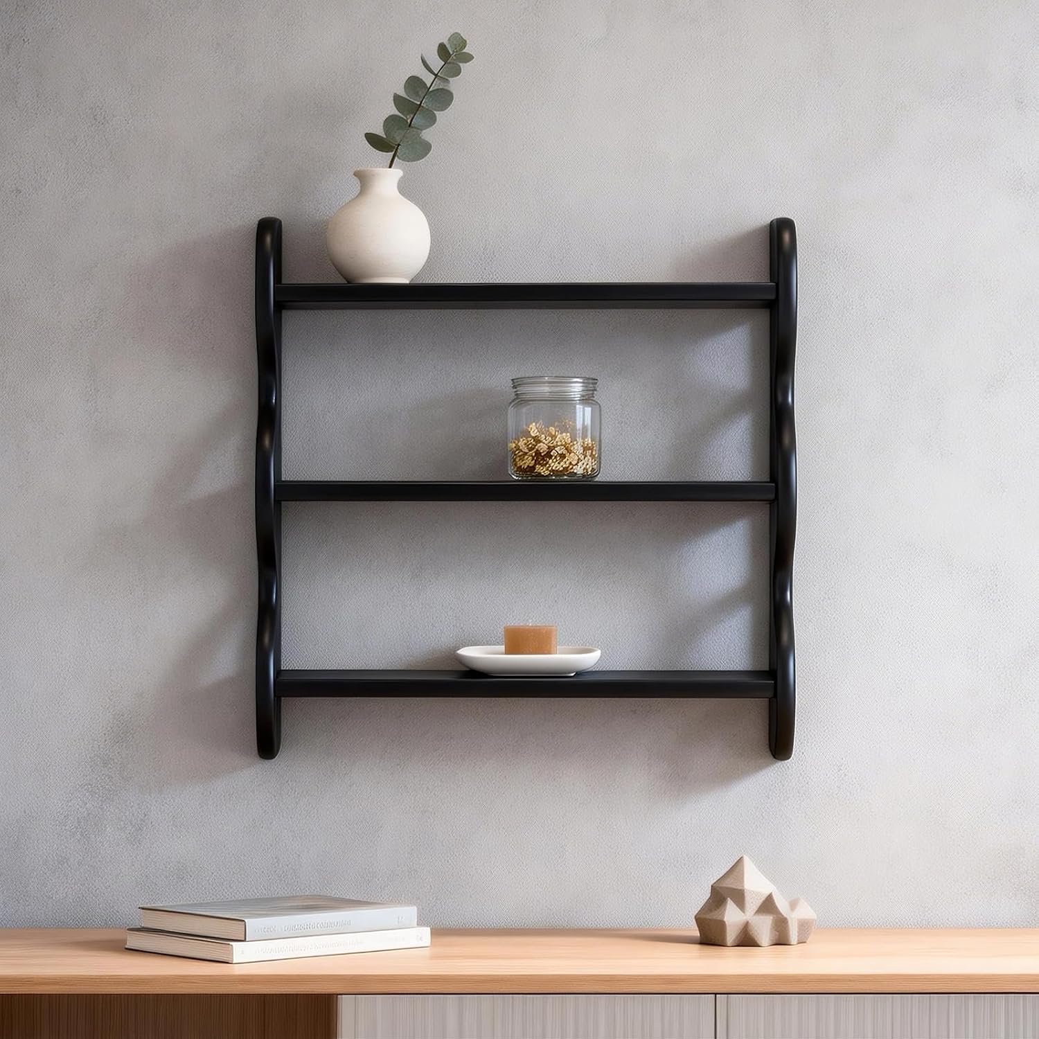 Vintage Wall Shelves Wall Mounted Storage Rack 3-Tier / Black