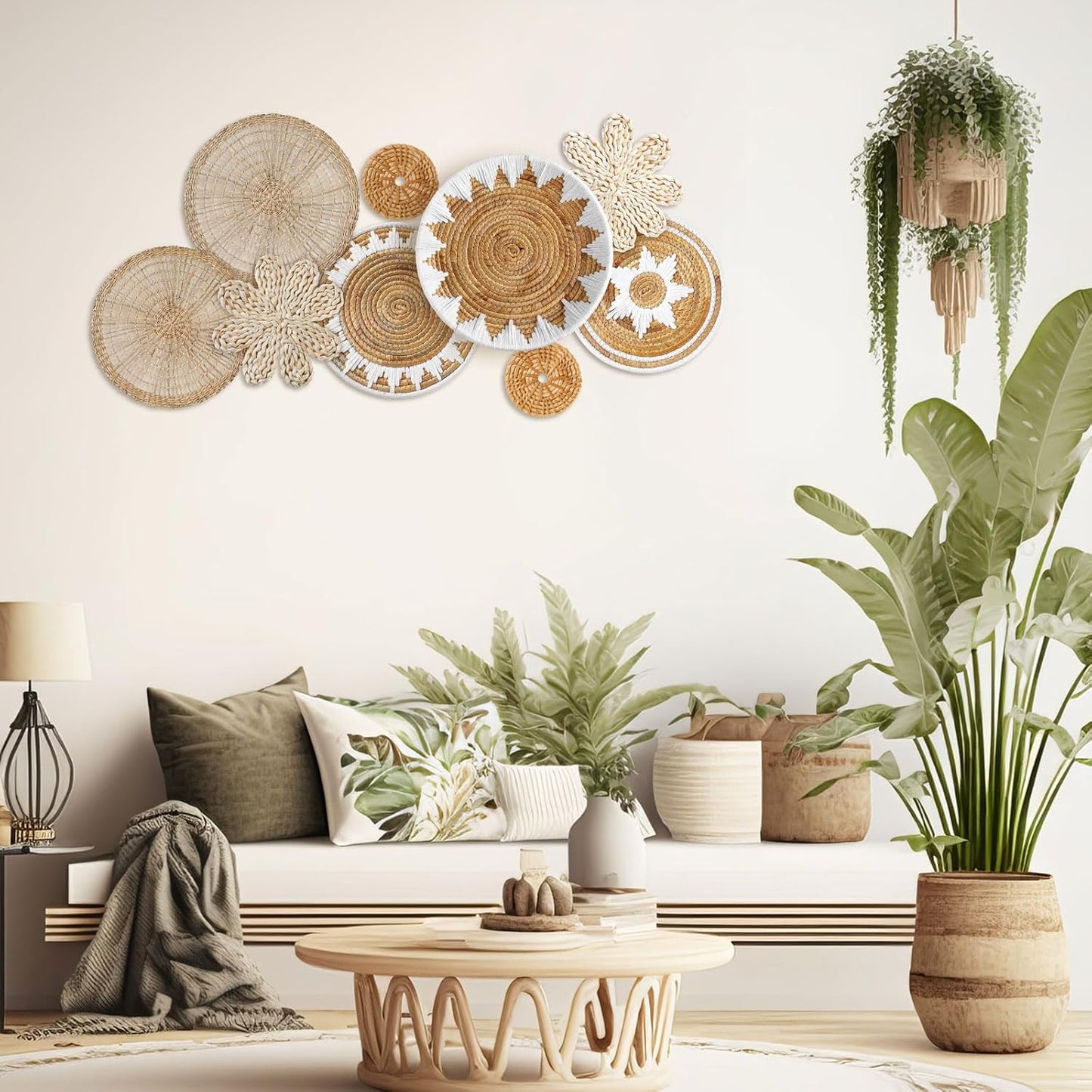 Boho Wall Basket Decor Decorative Bulrush Woven Basket Wall Decor Rustic / Flower / Set of 8