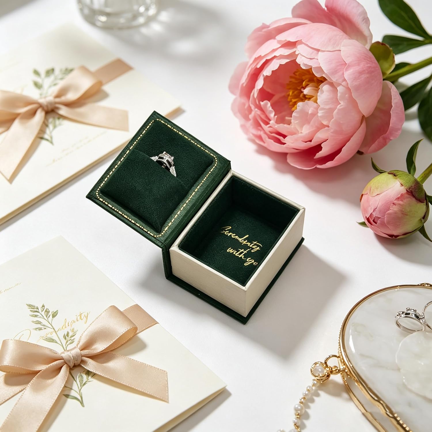 Book Shaped Ring Box / Dark Green-book