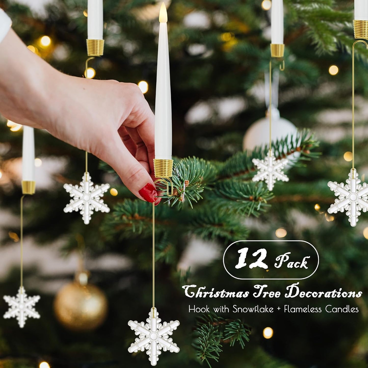JOIONE Christmas Tree Candles, 12 Pack Snowflake Tree Hanging Decor | Battery Operated, Remote Control, Snowflake