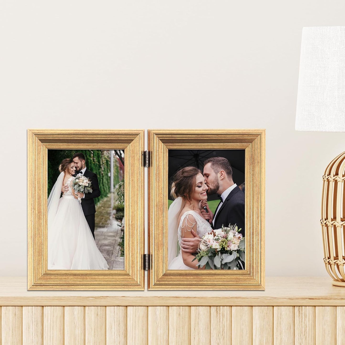 Lawrence Frames 4x6 Hinged Double Sutter Burnished Gold Picture Frame