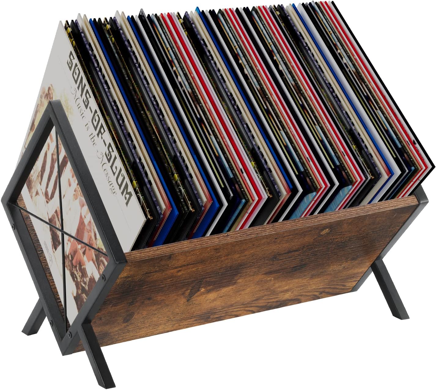 YINMIT Vinyl Record Holder, 80-100 LP Vinyl Record Storage Rack, Quick Assembly Vinyl Record Display, Retro Style