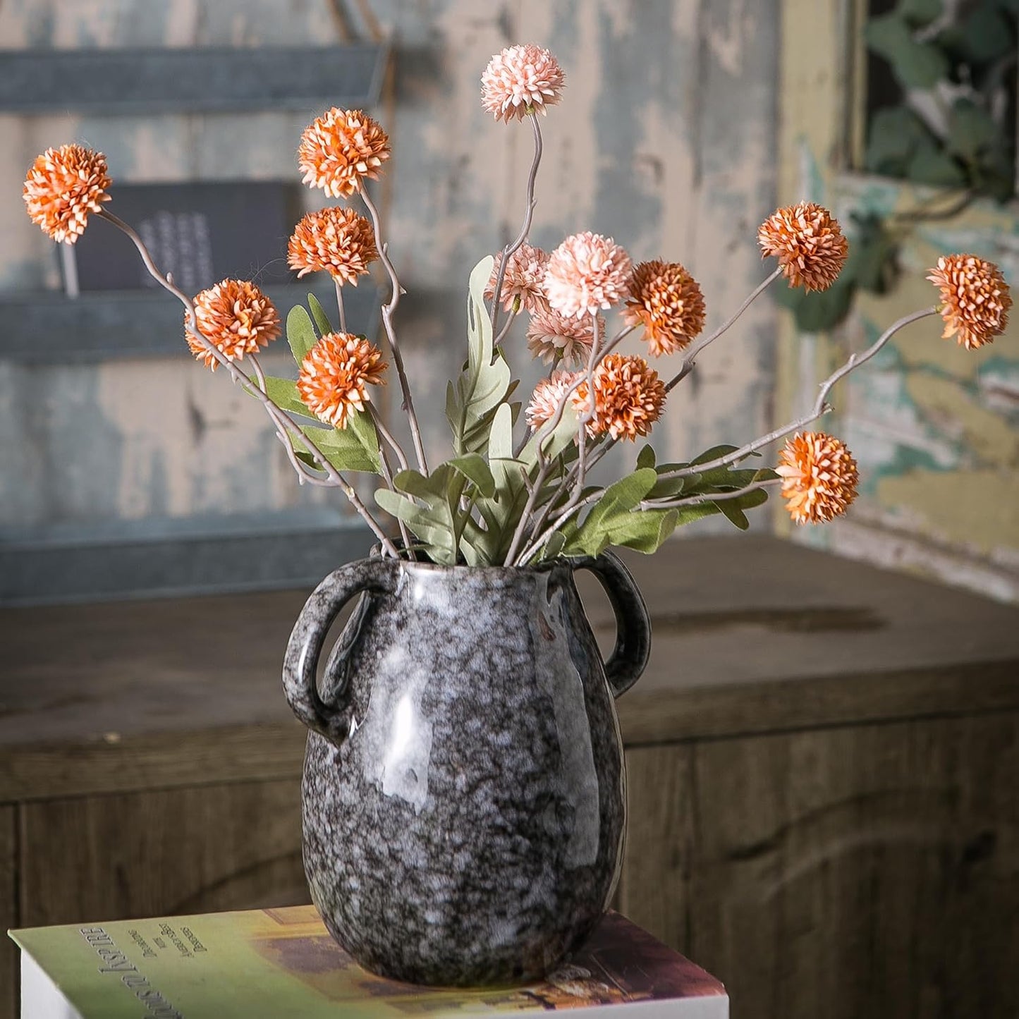 Black Ceramic Vase / Double Handle - Black