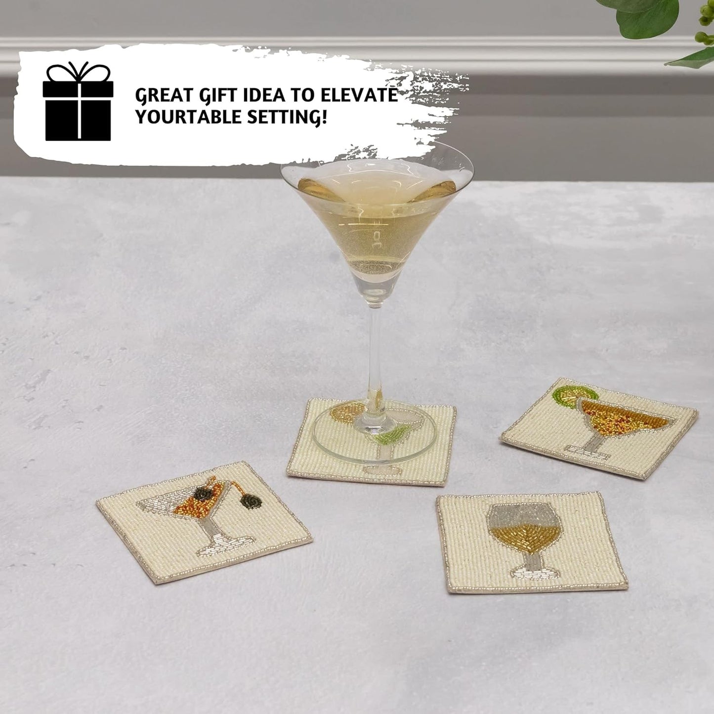 Beaded Handmade Square Drink Coasters / Cocktail / Set of 4