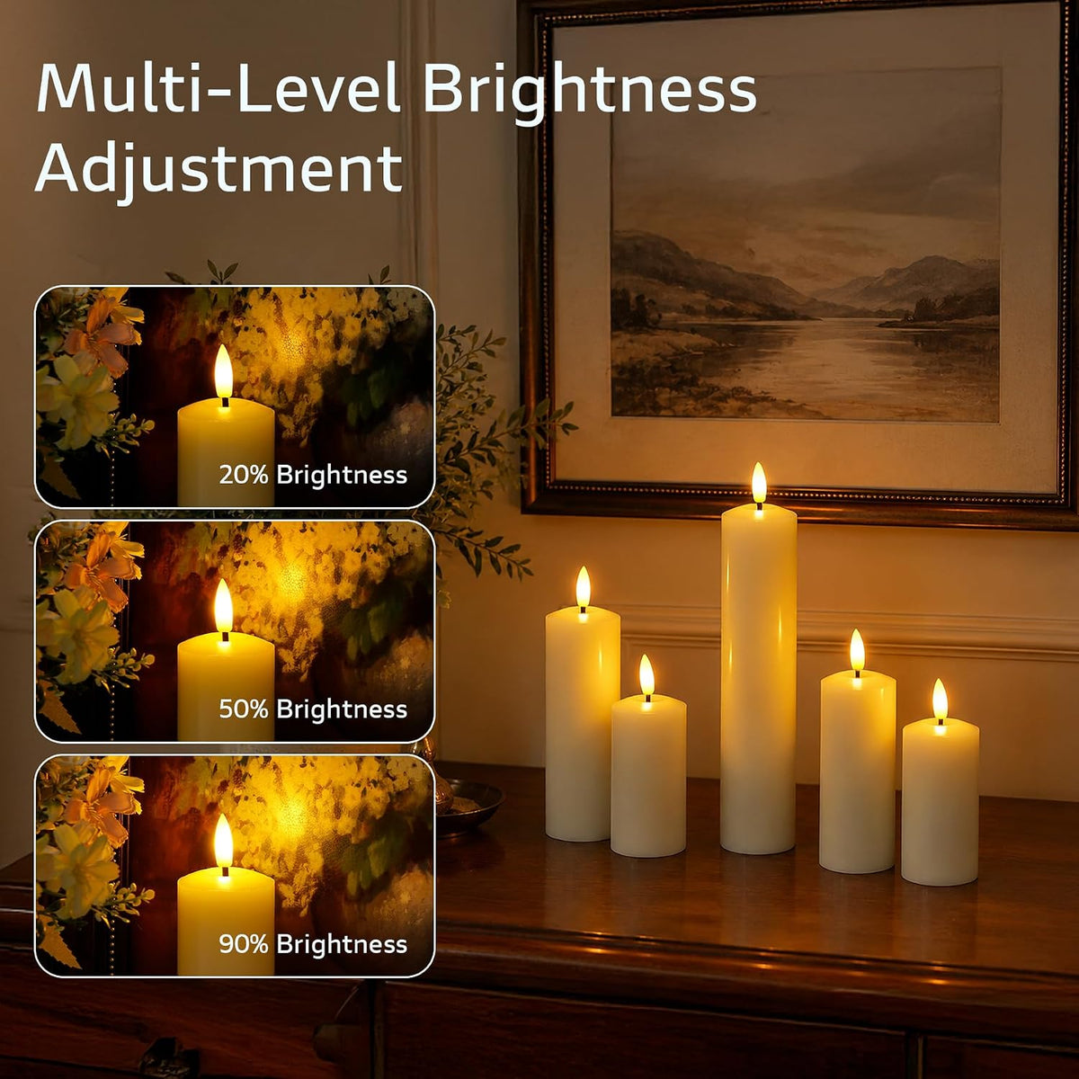 Pack of 9 Real Wax Pillars Flameless Candles with Remote, 400H Battery Operated Flickering LED 3D-Wick Warm Lights