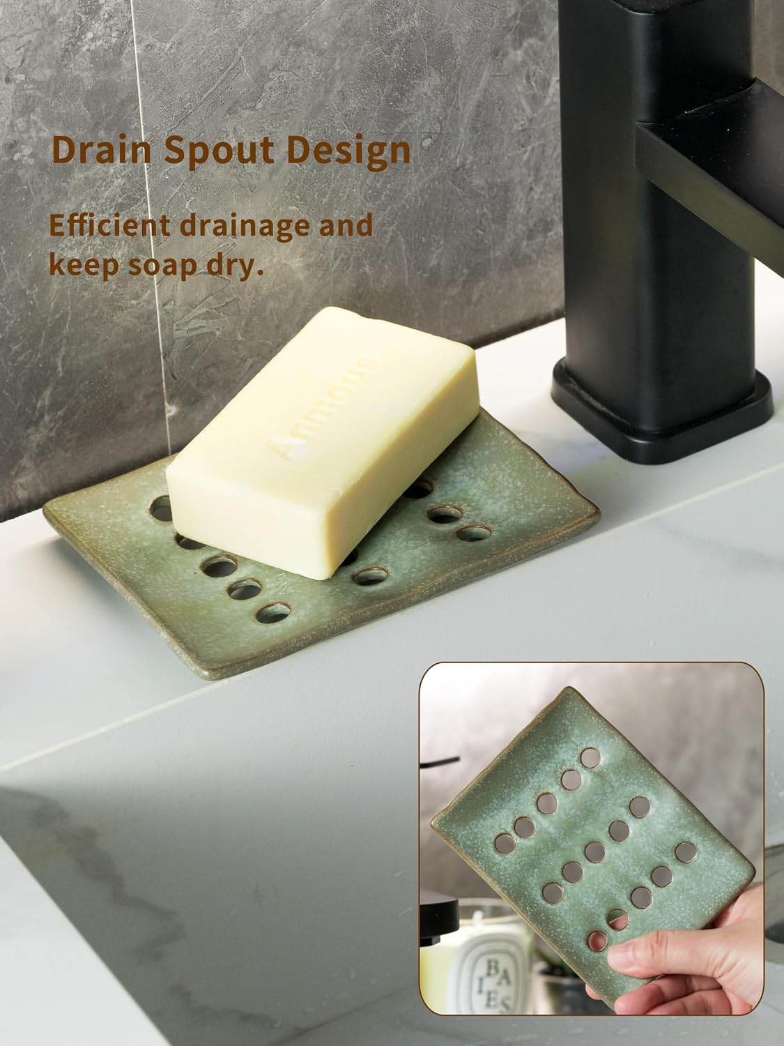 Bar Soap Holder to Lift and Keep Dry / Green / with Drain Holes