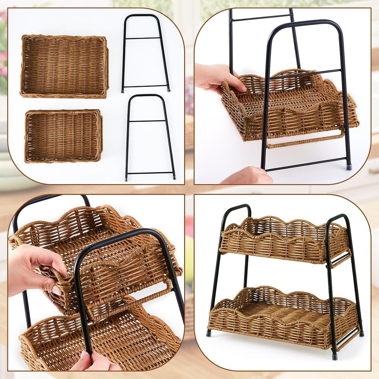 2 Tier Stackable Cabinet Organizer Shelves / 2-tier Rectangular / 12.8 x 8.7 x 12 / Dark / Natural