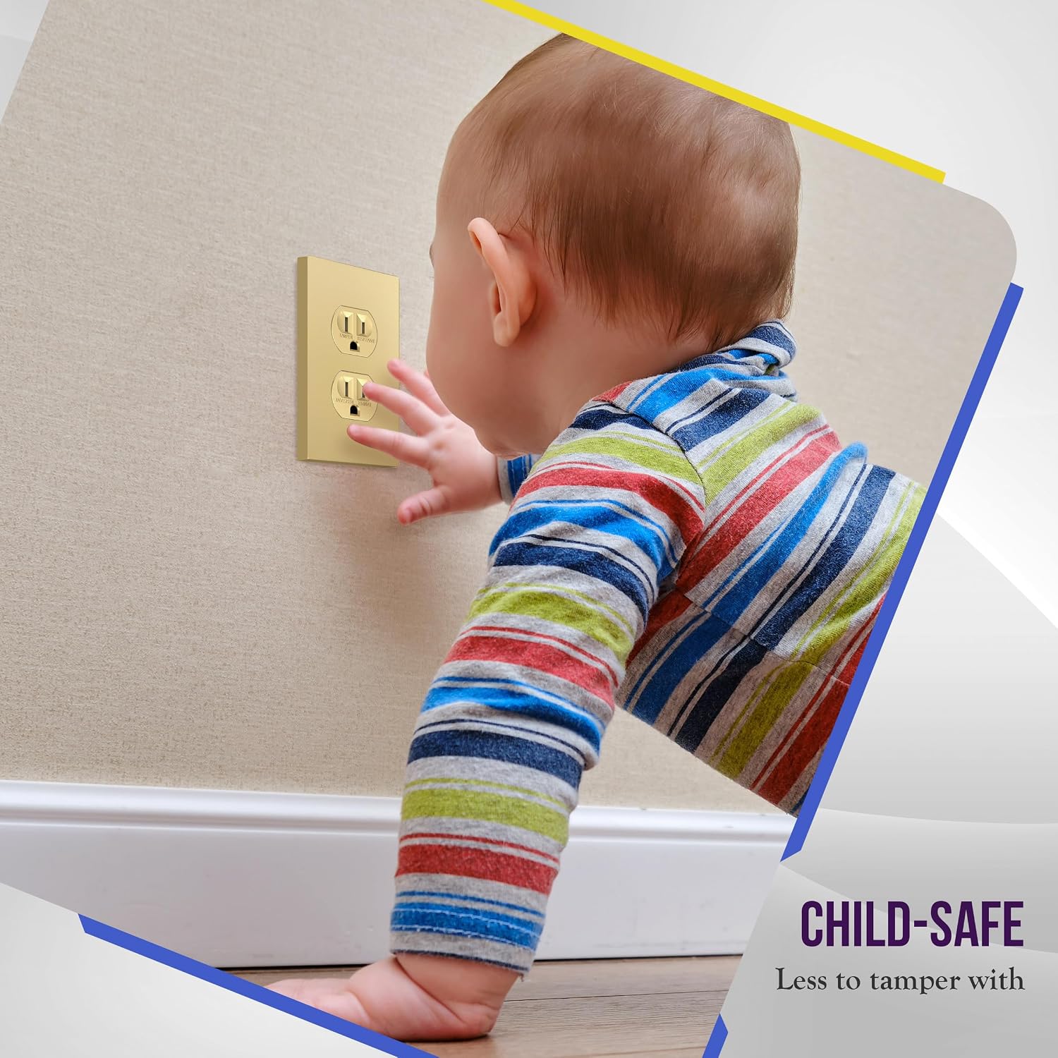 ENERLITES 5 Pack Screwless Duplex Outlet Covers Wall Plate, 1-Gang, Gold | Child safety, Elite series, modern finish