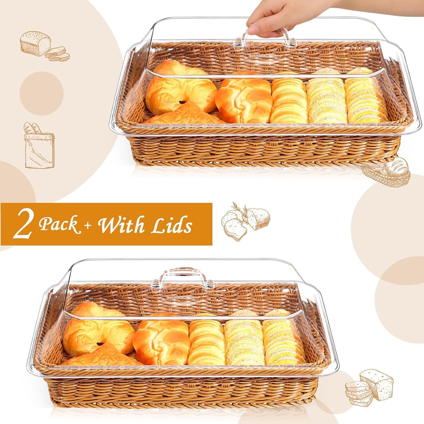 Wicker Large Bread Basket / 15.75 x 11.81 / Set of 2