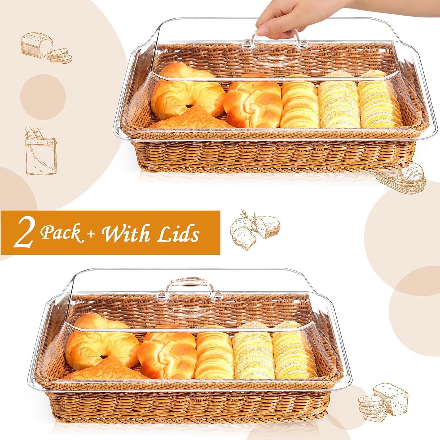 Wicker Large Bread Basket / 15.75 x 11.81 / Set of 2