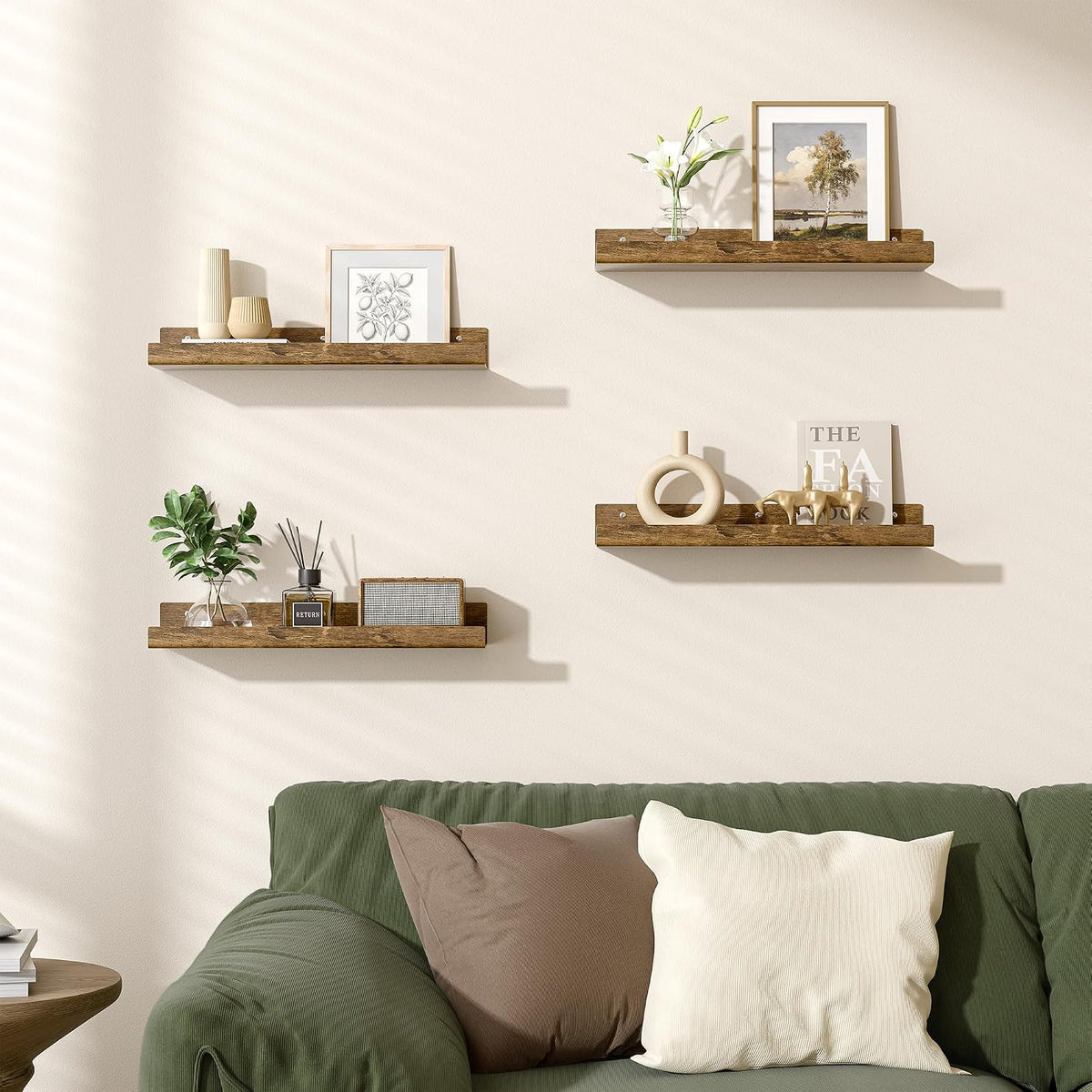 upsimples 4 Pcs 15" Acrylic Shelves for Wall Decor and Display, Rustic Wood | Cute Floating Shelf for Perfume