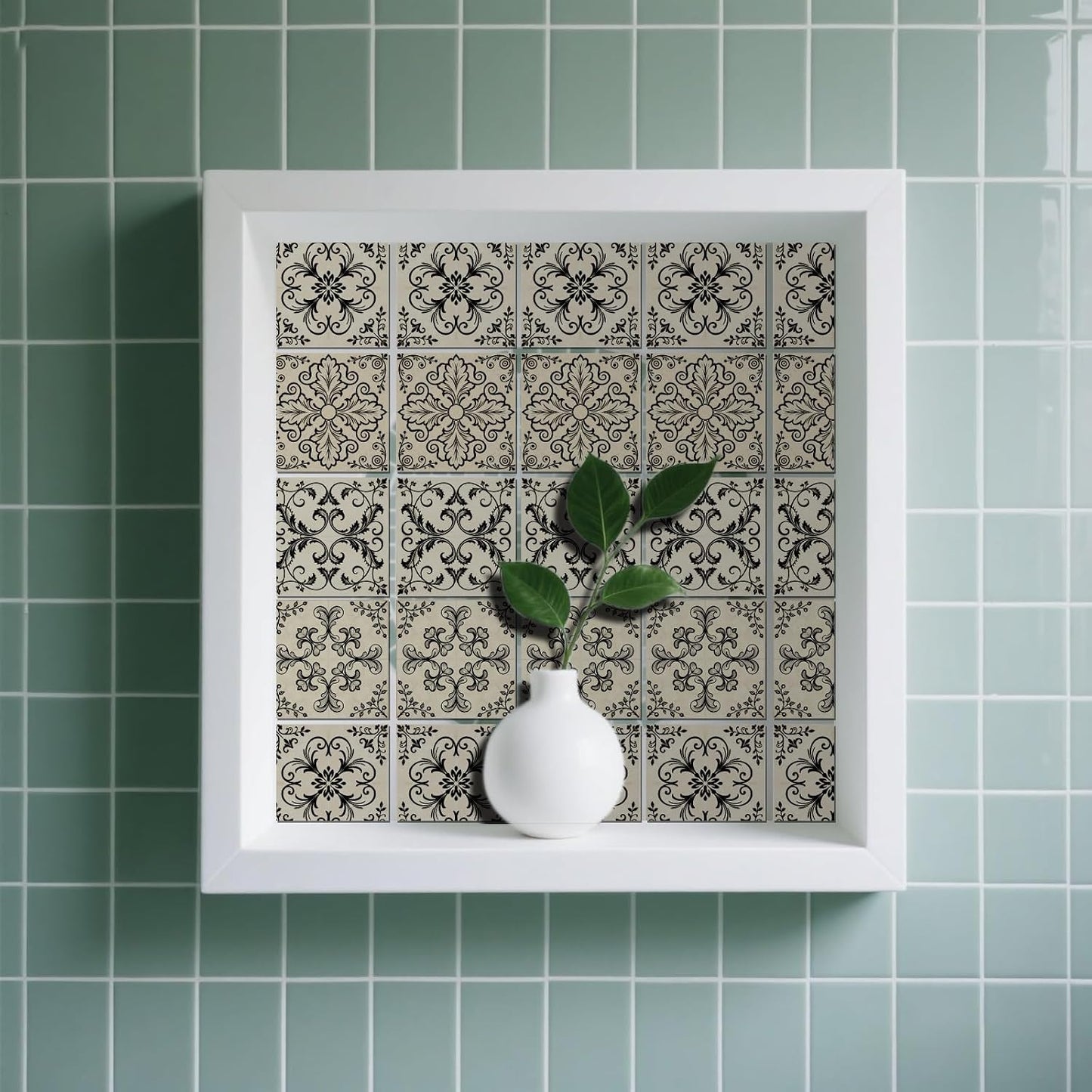 4 Style Retro Pattern Peel and Stick Wall Tile Sticker Pattern Wall / Line Drawings / Set of 36