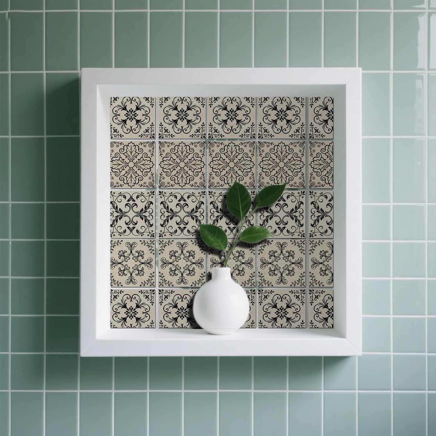 4 Style Retro Pattern Peel and Stick Wall Tile Sticker Pattern Wall / Line Drawings / Set of 36