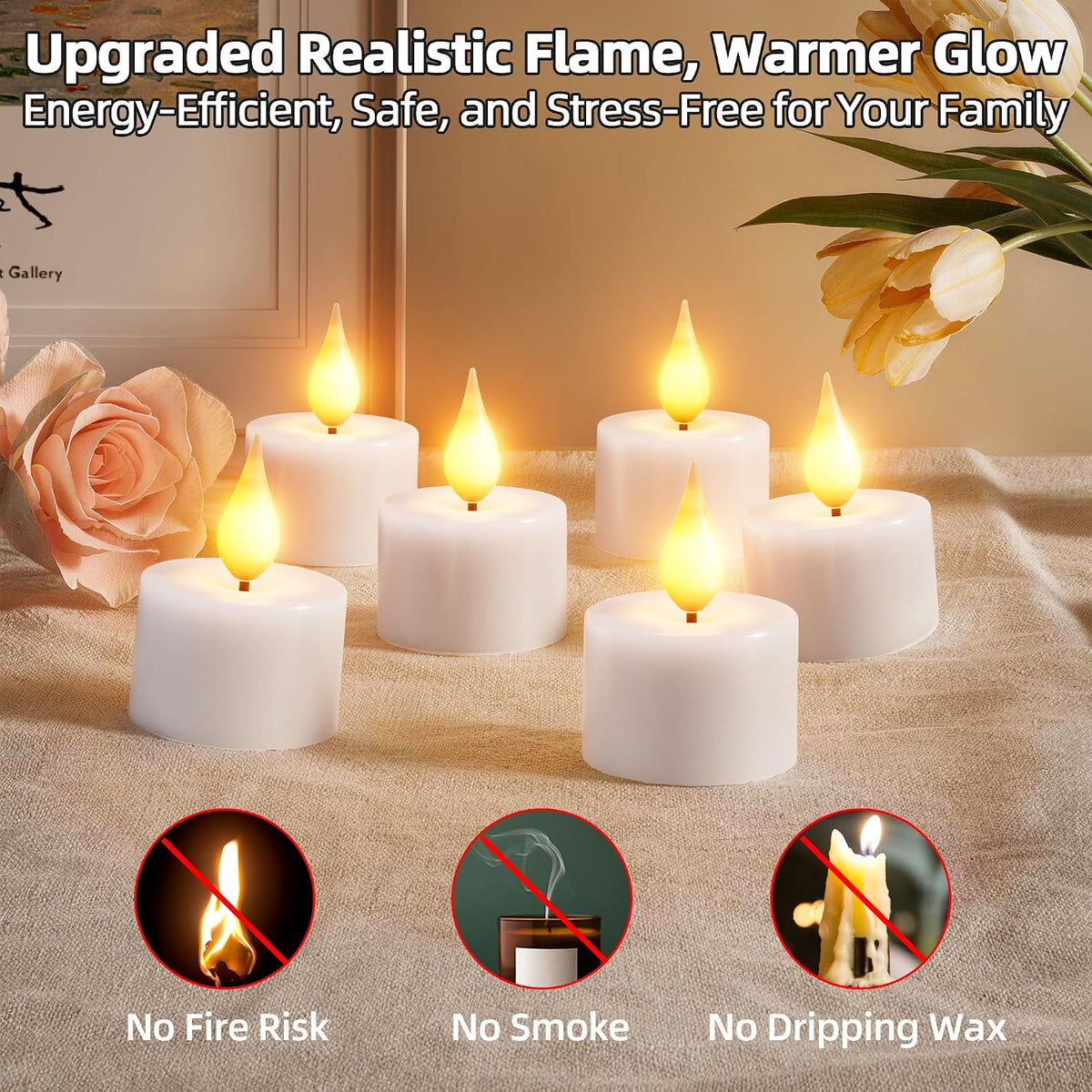 Rechargeable Flameless Tea Lights Candles with Remote Charging Base 12Pcs | Battery Operated Tea light with Timer, LED