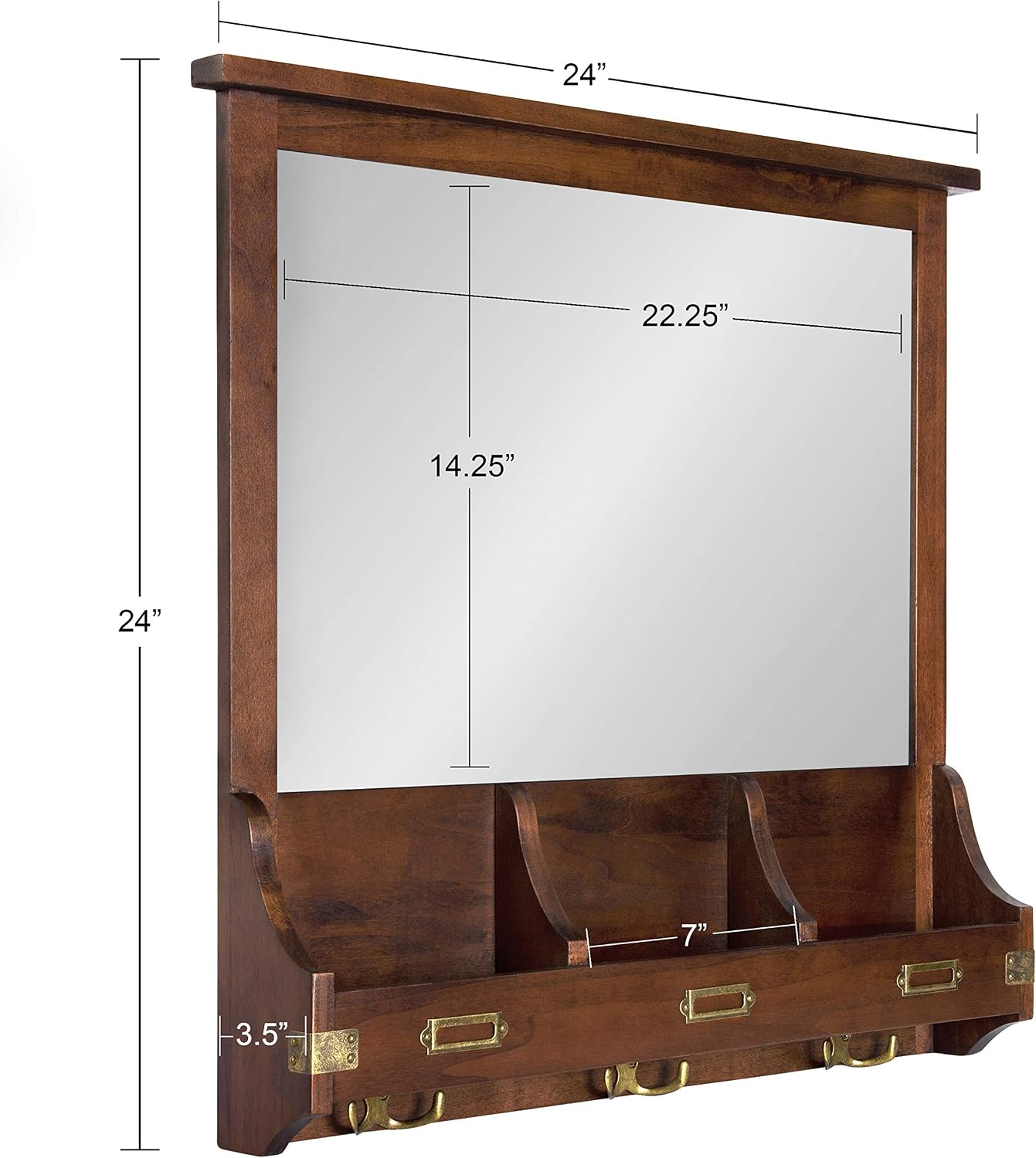 Stallard Decorative Wood Home Wall Organizer Mirror / 24"L x 3.5"W / Walnut Brown