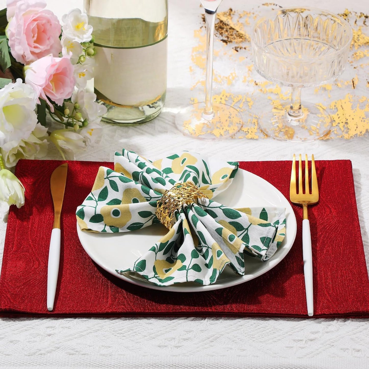 Tatuo Spring Flower Cotton Cloth Napkins Set of 24, 15 x 15 Inch Floral Dinner Napkins Soft Absorbent Washable for