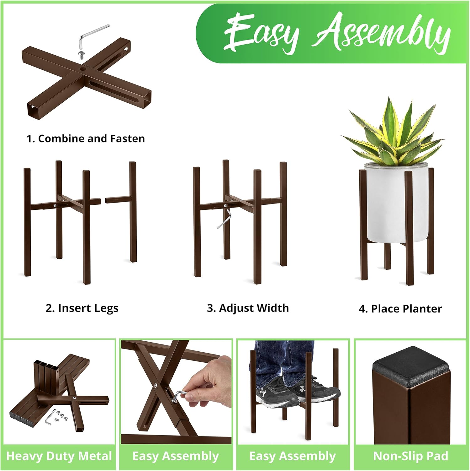 Sorbus Adjustable Metal Plant Stand – Mid Century Style Flower Pot Holder, 10 to 16 Inches Planter Stand for Modern