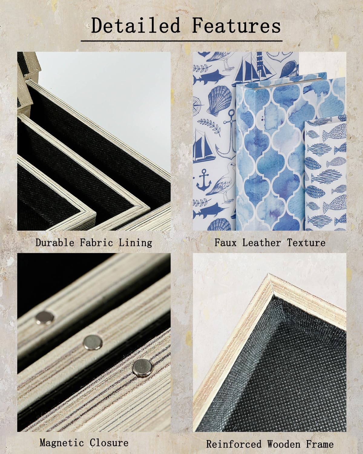 Vintage Faux Book Boxes / 3 x Ocean / Set of 3