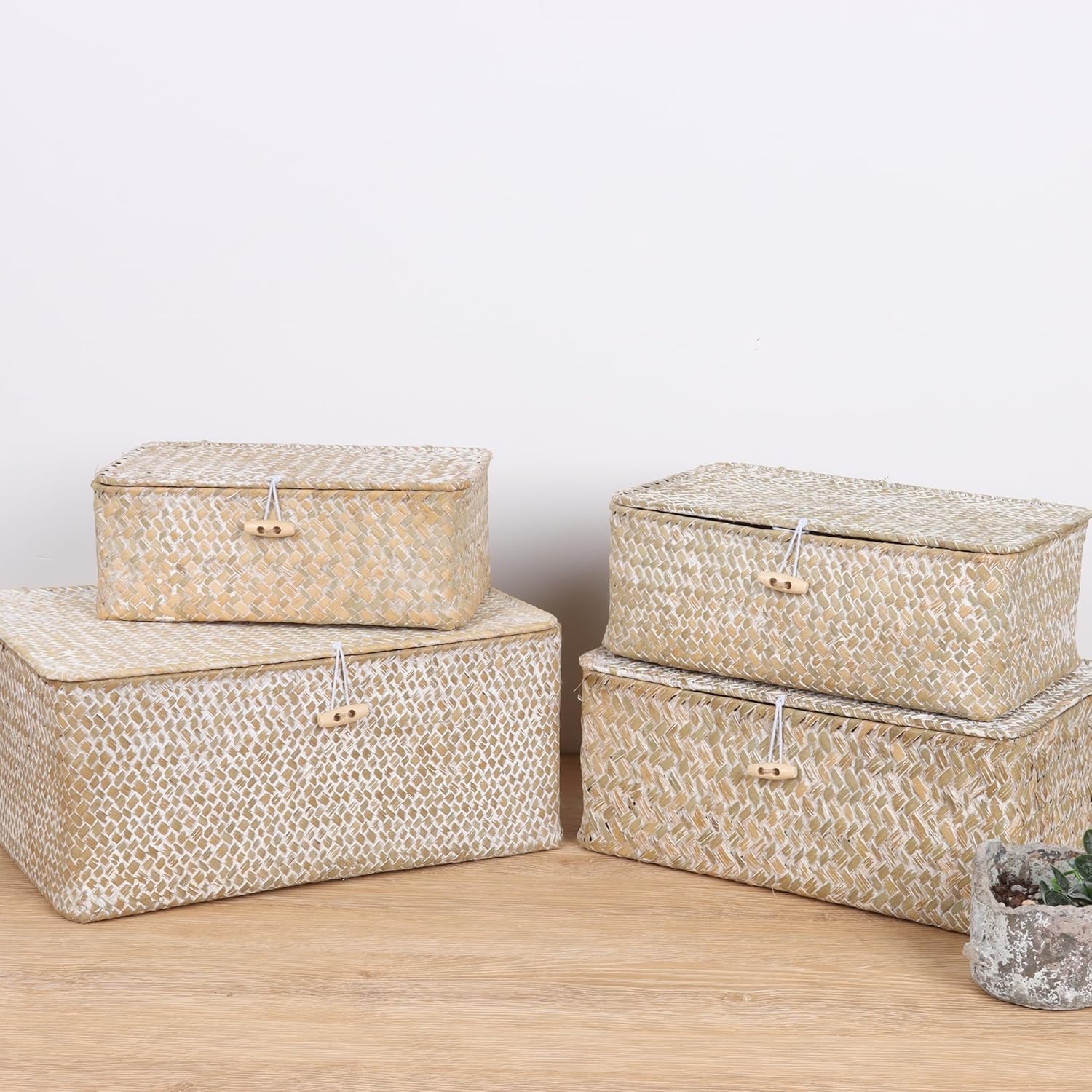 FEIALNDUO Wicker Shelf Baskets / Small / Whitewash
