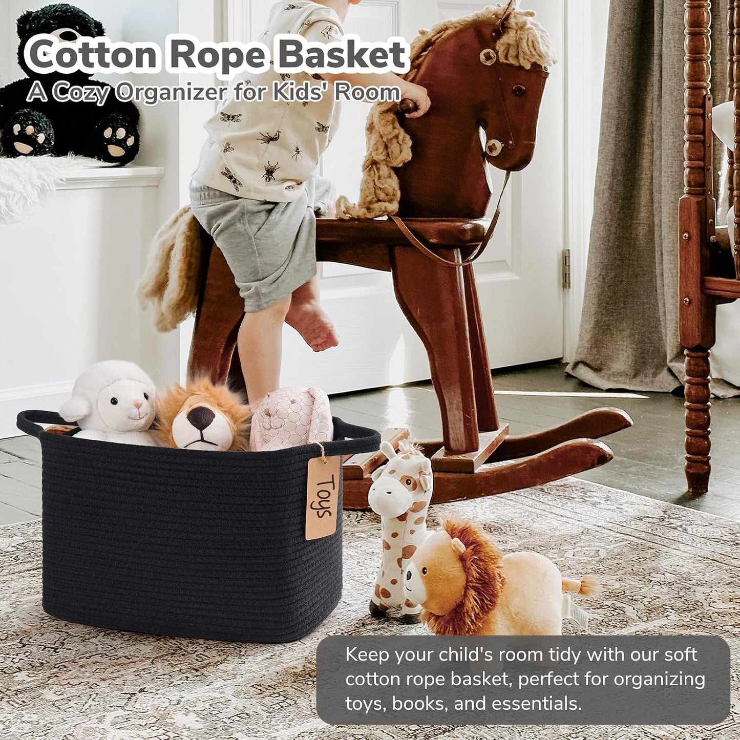 Woven Baskets for Storage / Black / 13"L x 10"W x 9"H