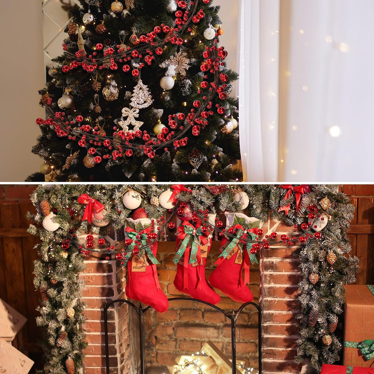 WILLBOND 18 ft Red Christmas Ball Garland Ball Ornaments Hanging Baubles Ornament for Xmas Christmas Tree Fireplace