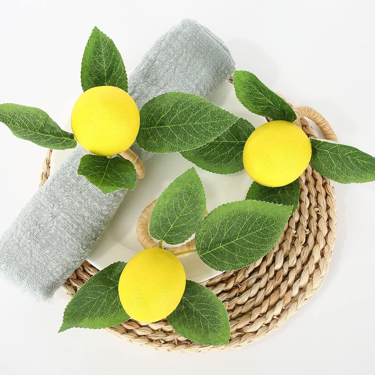 Vine Leaves Rustic Farmhouse Napkin Holders Summer Fruit / Yellow / Set of 15