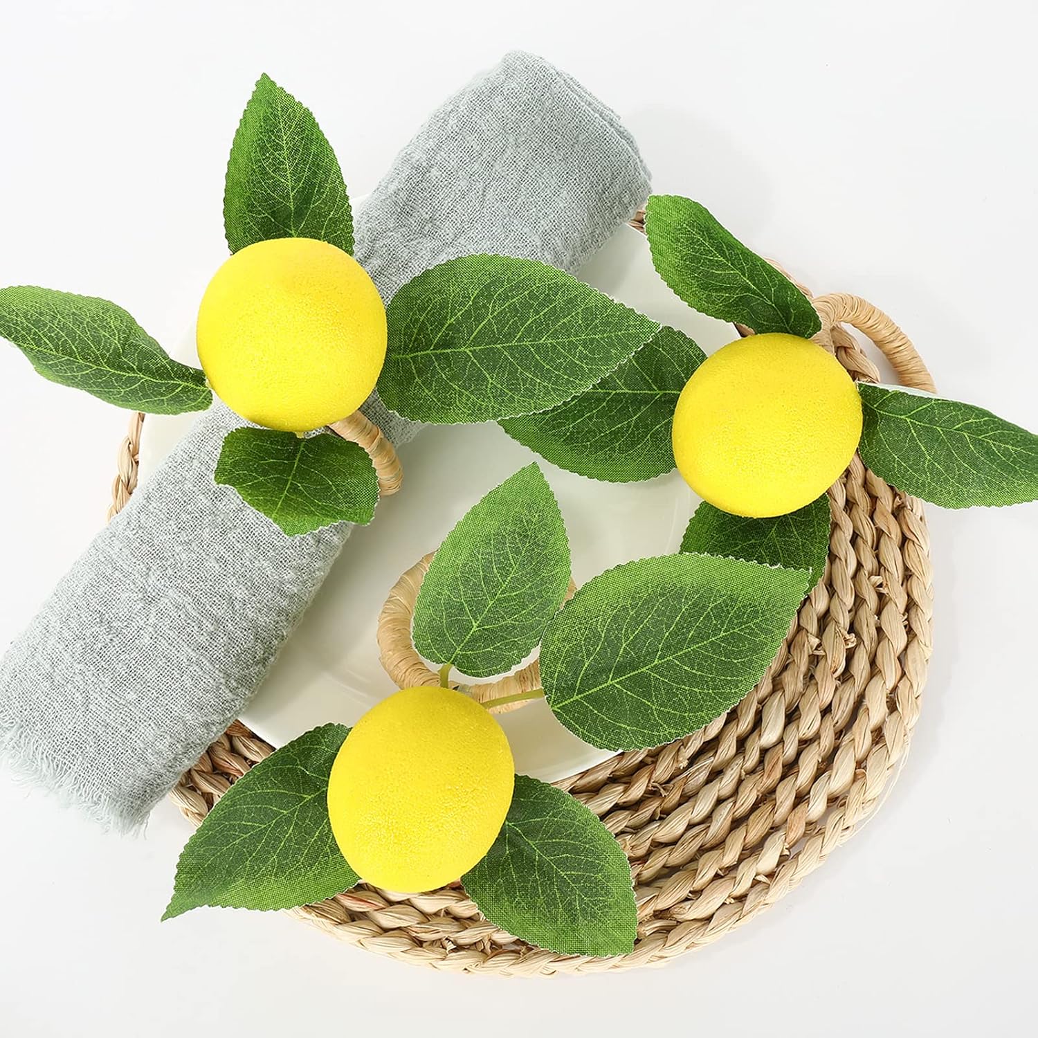 Vine Leaves Rustic Farmhouse Napkin Holders Summer Fruit / Yellow / Set of 15