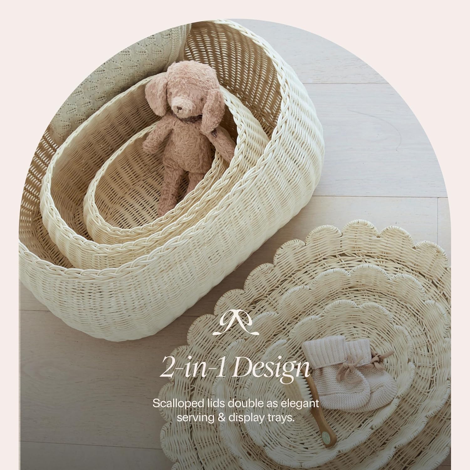 Large Scalloped Basket / Natural / Set of 3