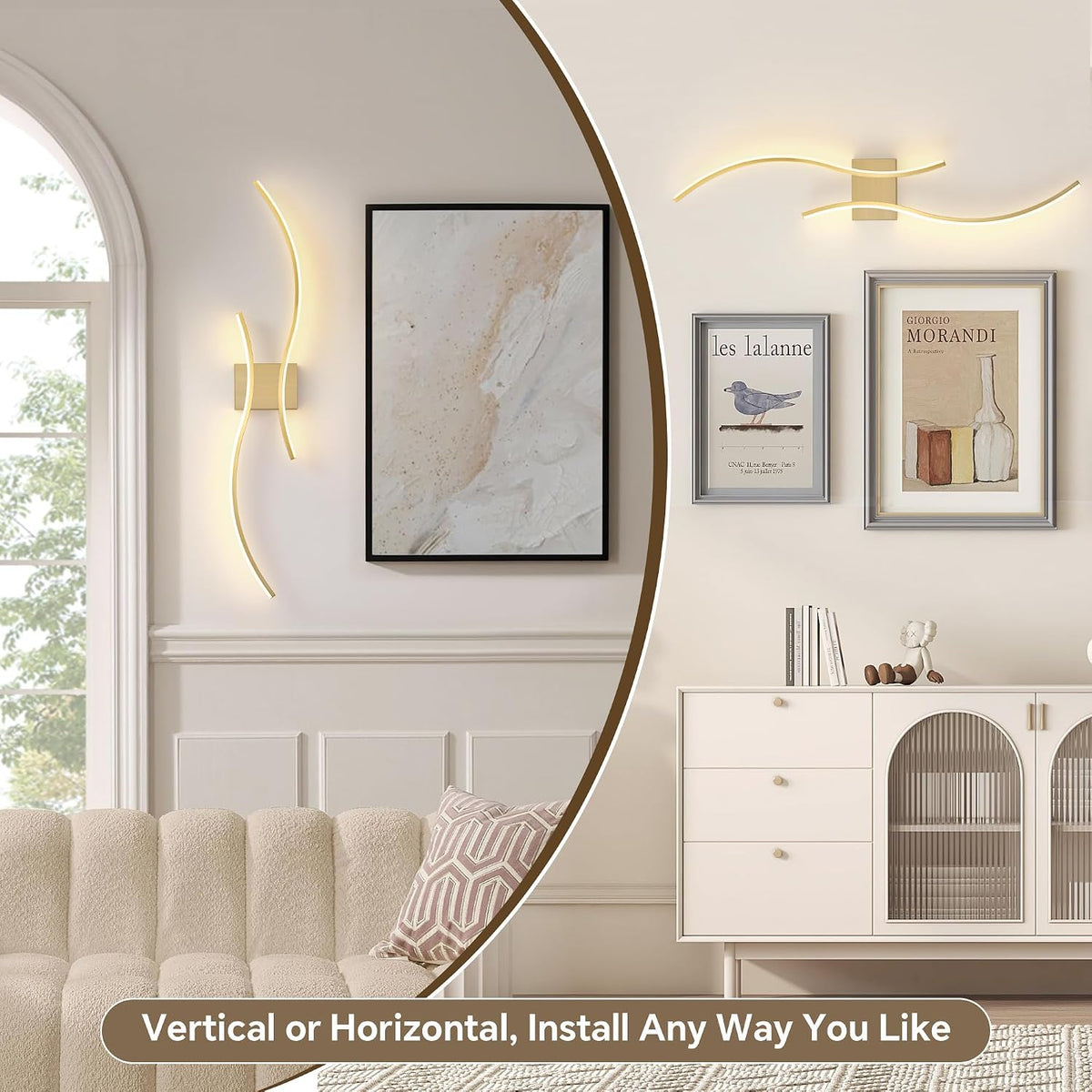 Wireless Wall Sconces Set of Two, Dimmable, 3CCT, Up to 65H Runtime | 3 Color Temps, Stepless Dimming, Timer, Modern
