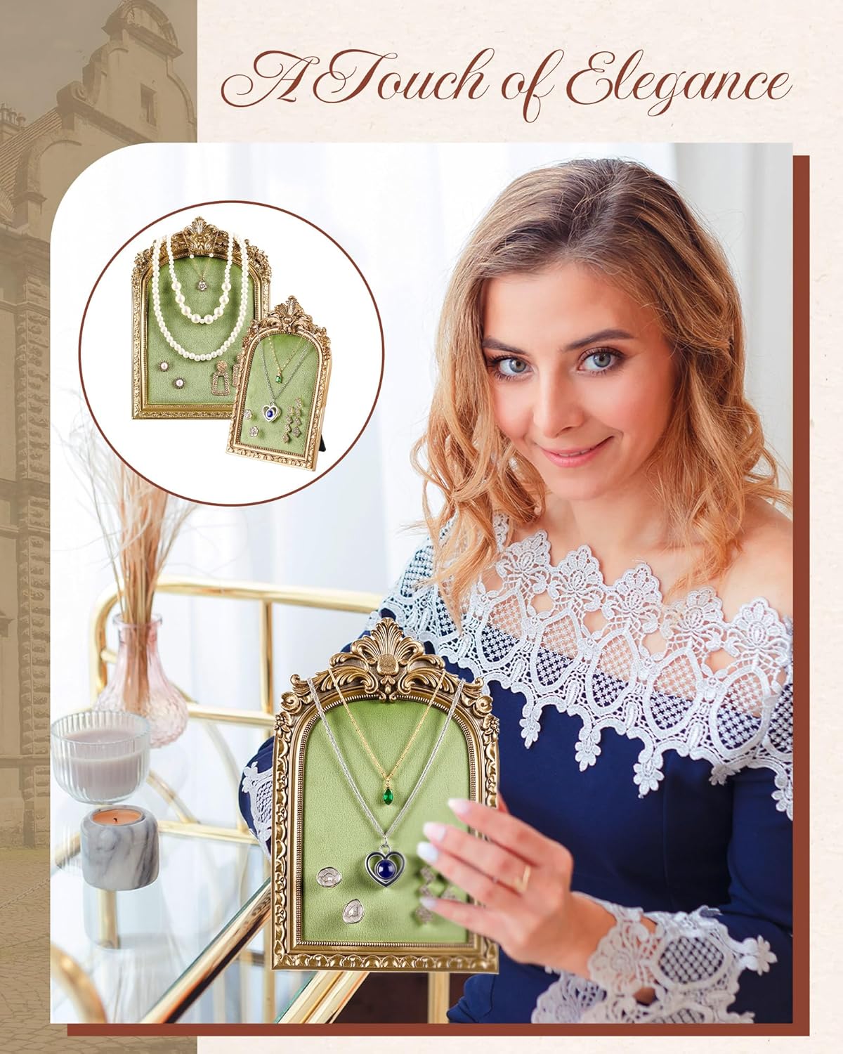 Gold Jewelry Display Stand Vintage Jewelry Frame 10 / Green / Large,small / Elegant / Set of 2