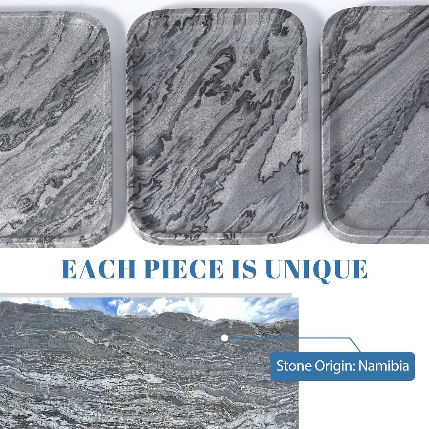 Marble Tray / Natural Marble Vanity Tray for Countertop Bathroom Kitchen Dresser / Gray / 12 x 8